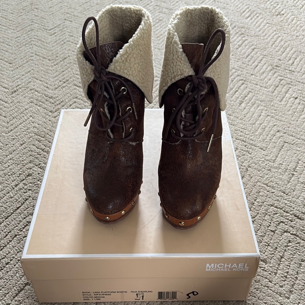 Michael Kors Brown Lace-Up Boots with Cream Lining